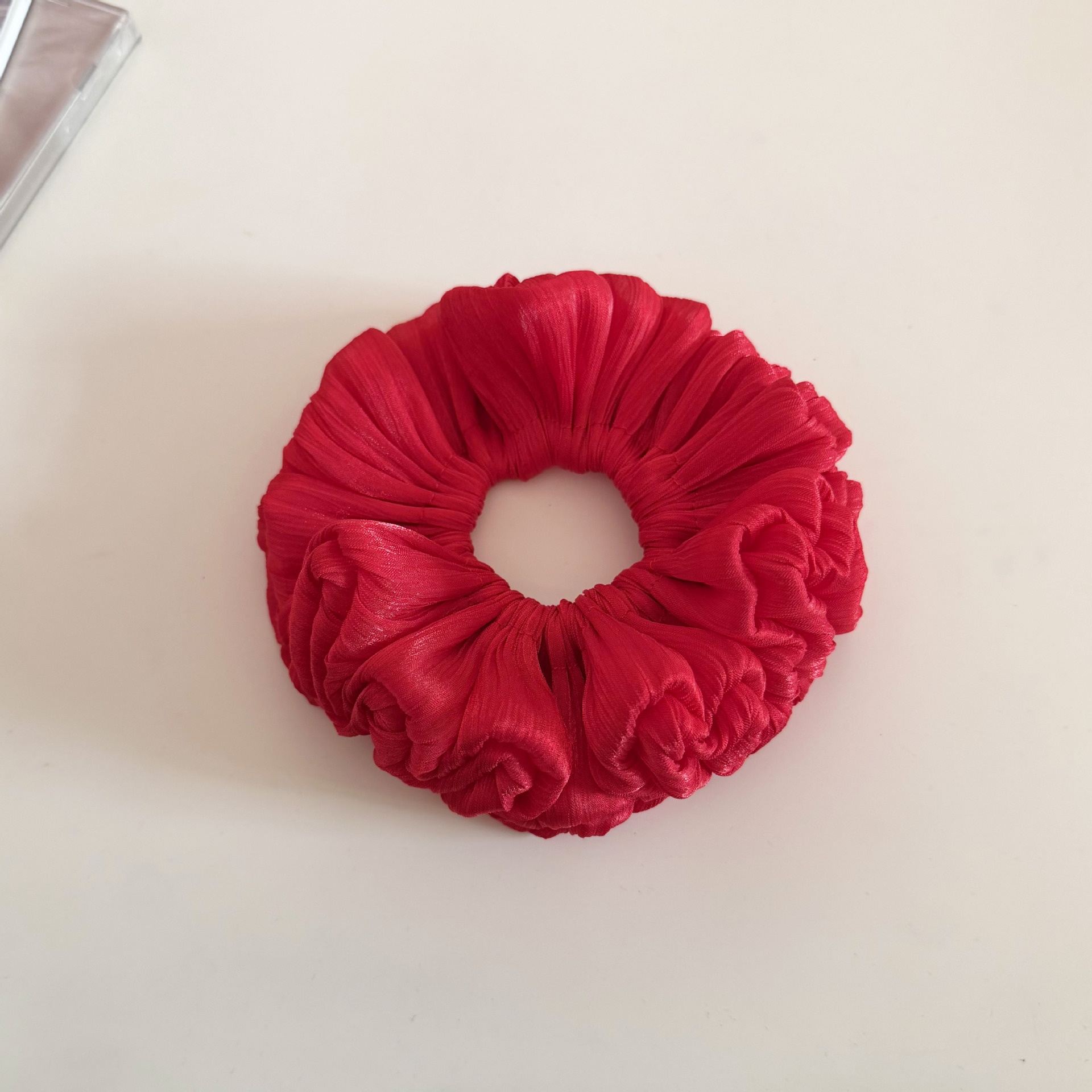 Women's Spring French Style Organza Hair Tie Scrunchie Solid Red