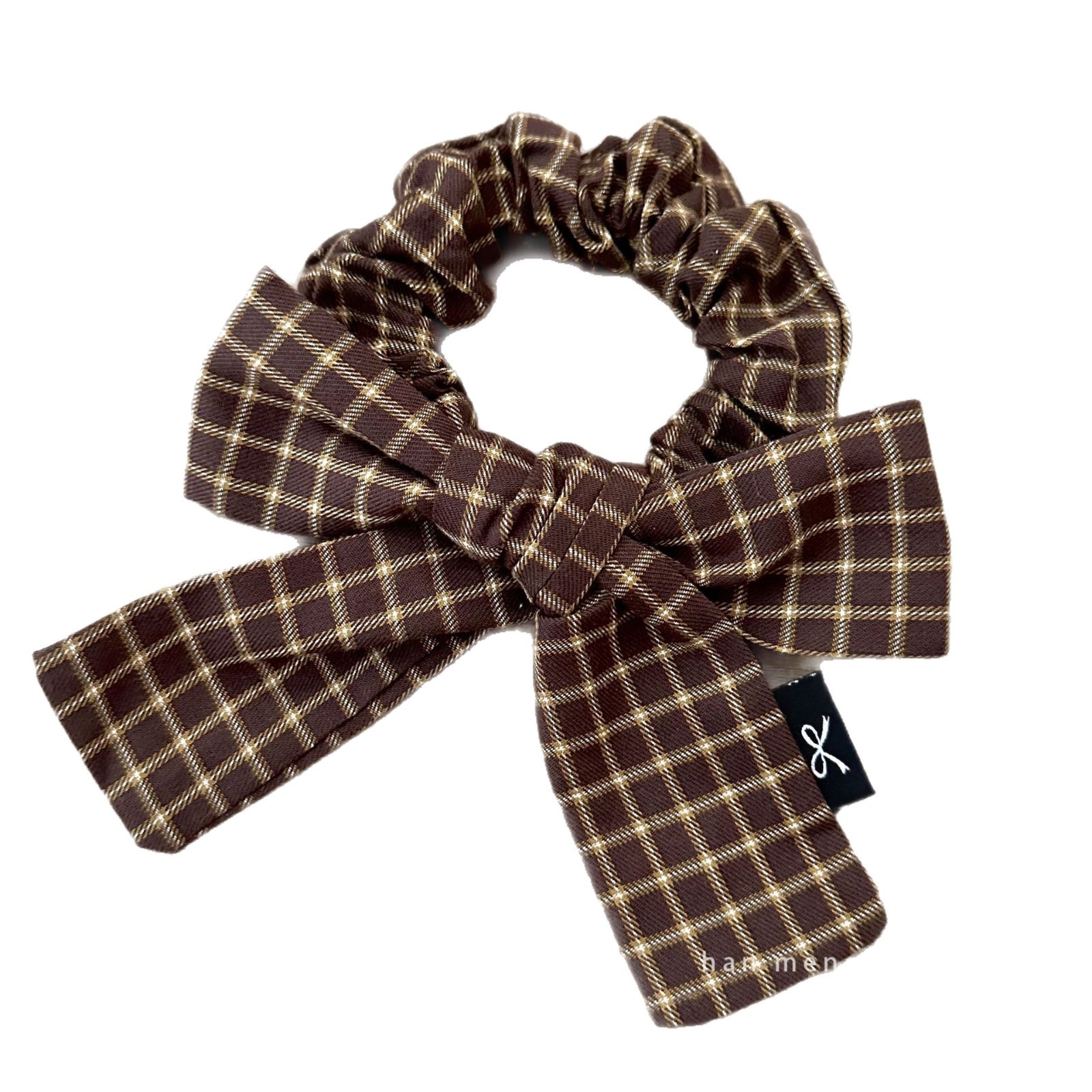 Women's Cotton Bowknot Ponytail Holder Hair Ties Retro Green Camel Plaid