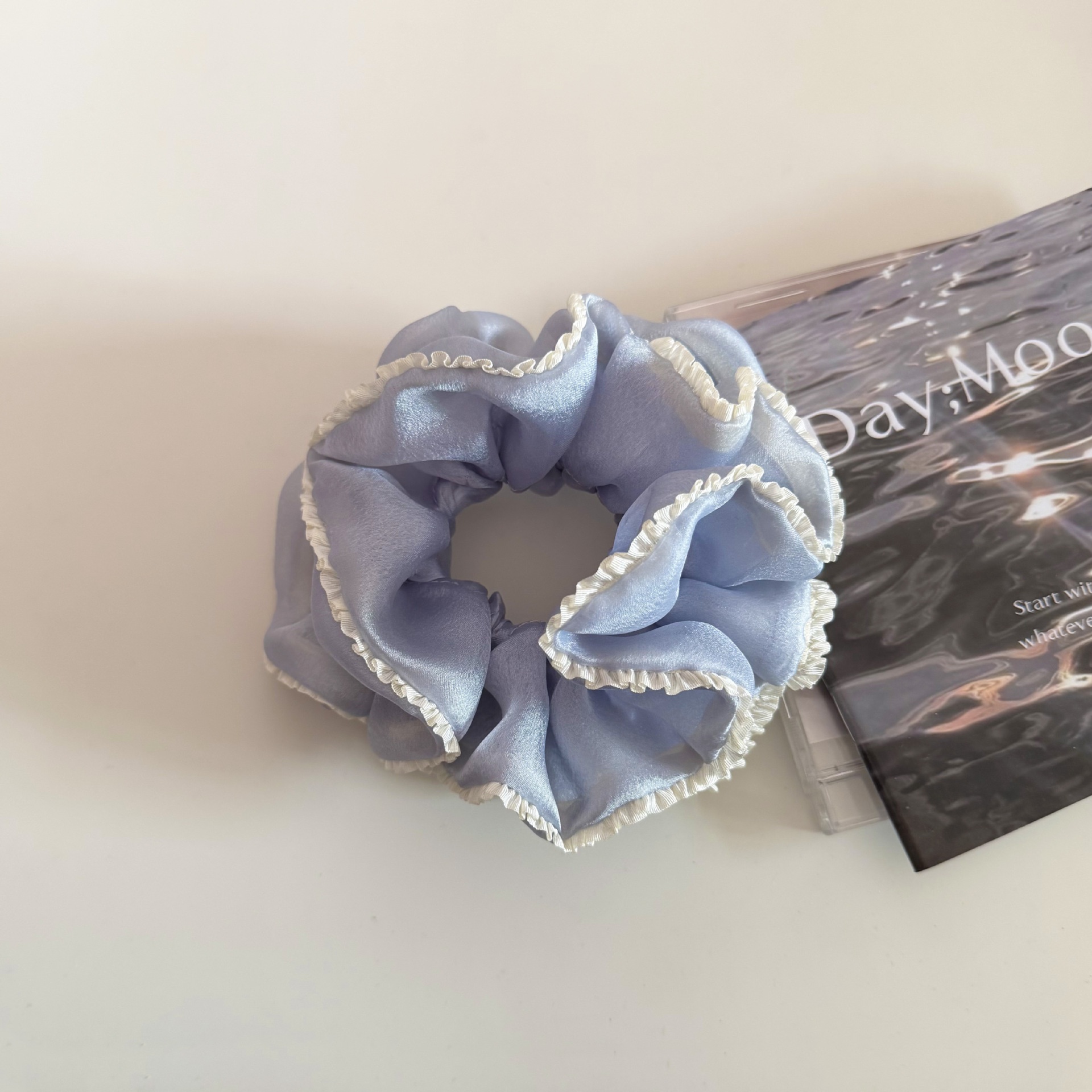 Women's Elegant Gauze Hair Tie Solid Color Spring Fashion Accessory Blue