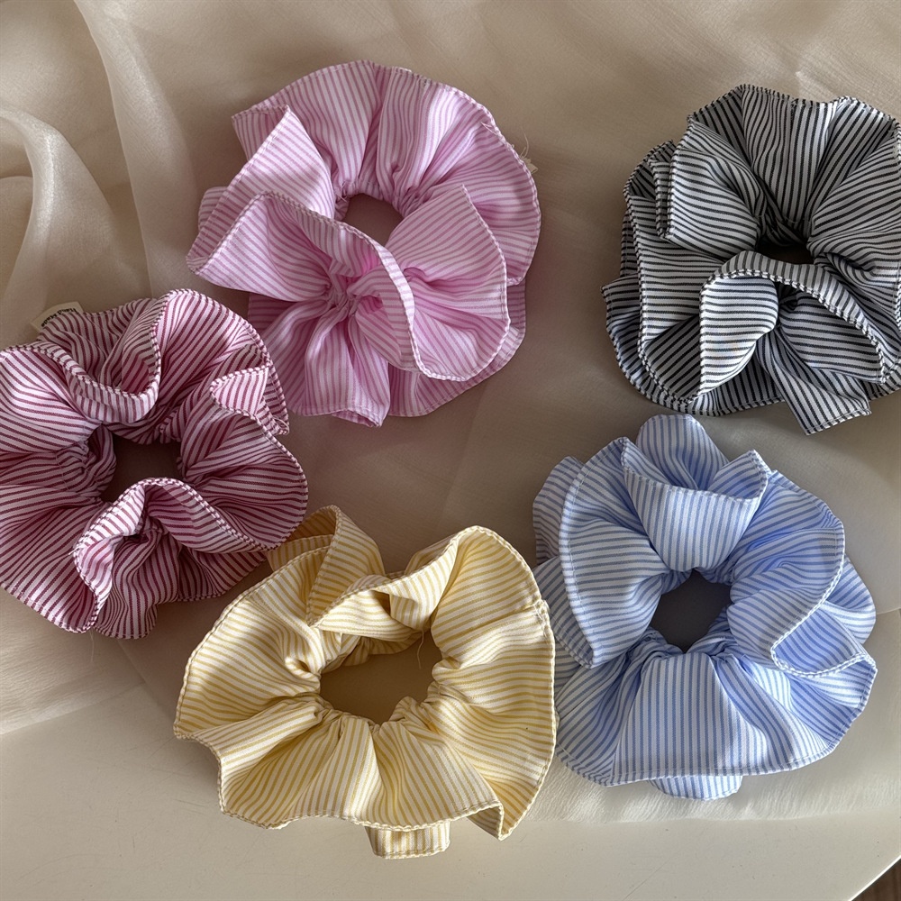 Women's Summer Cloth Scrunchie Hair Tie In White & Blue Stripe
