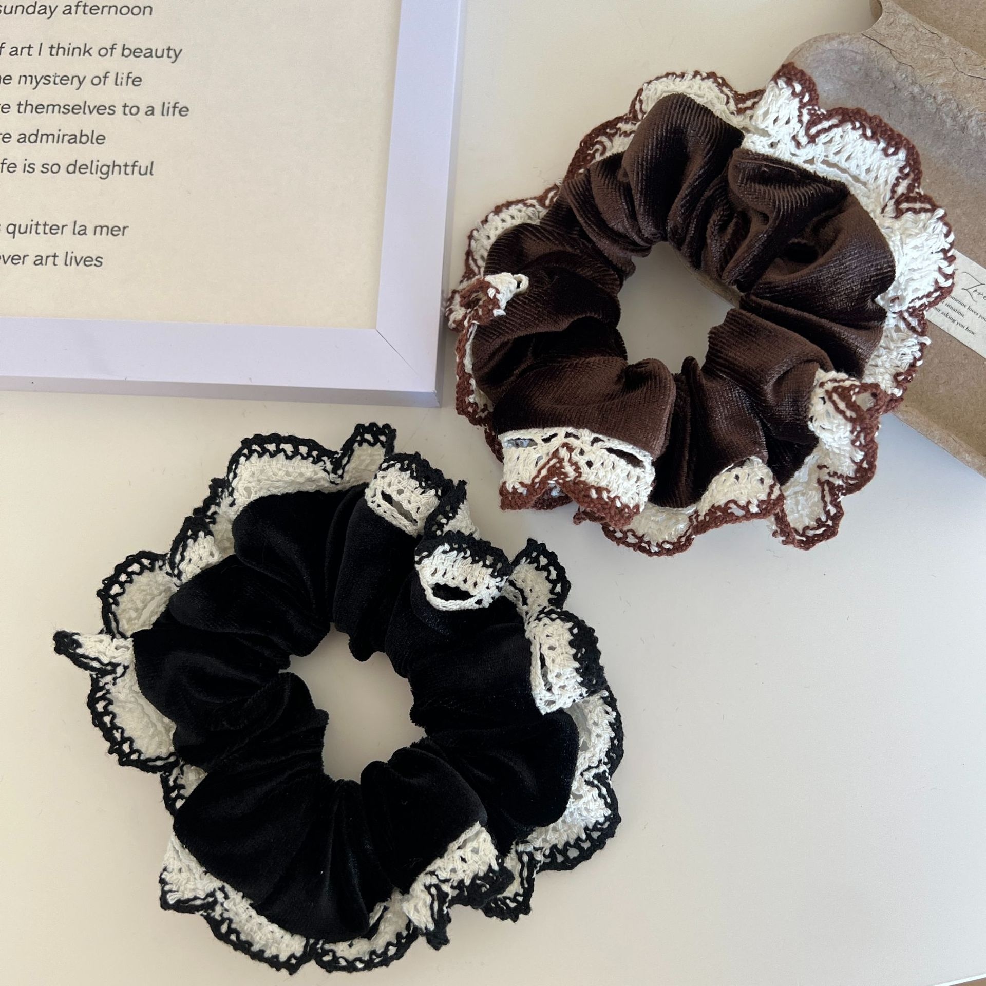 Women's Elegant Ballet Style Large Hair Scrunchie Transparent Mesh Lace