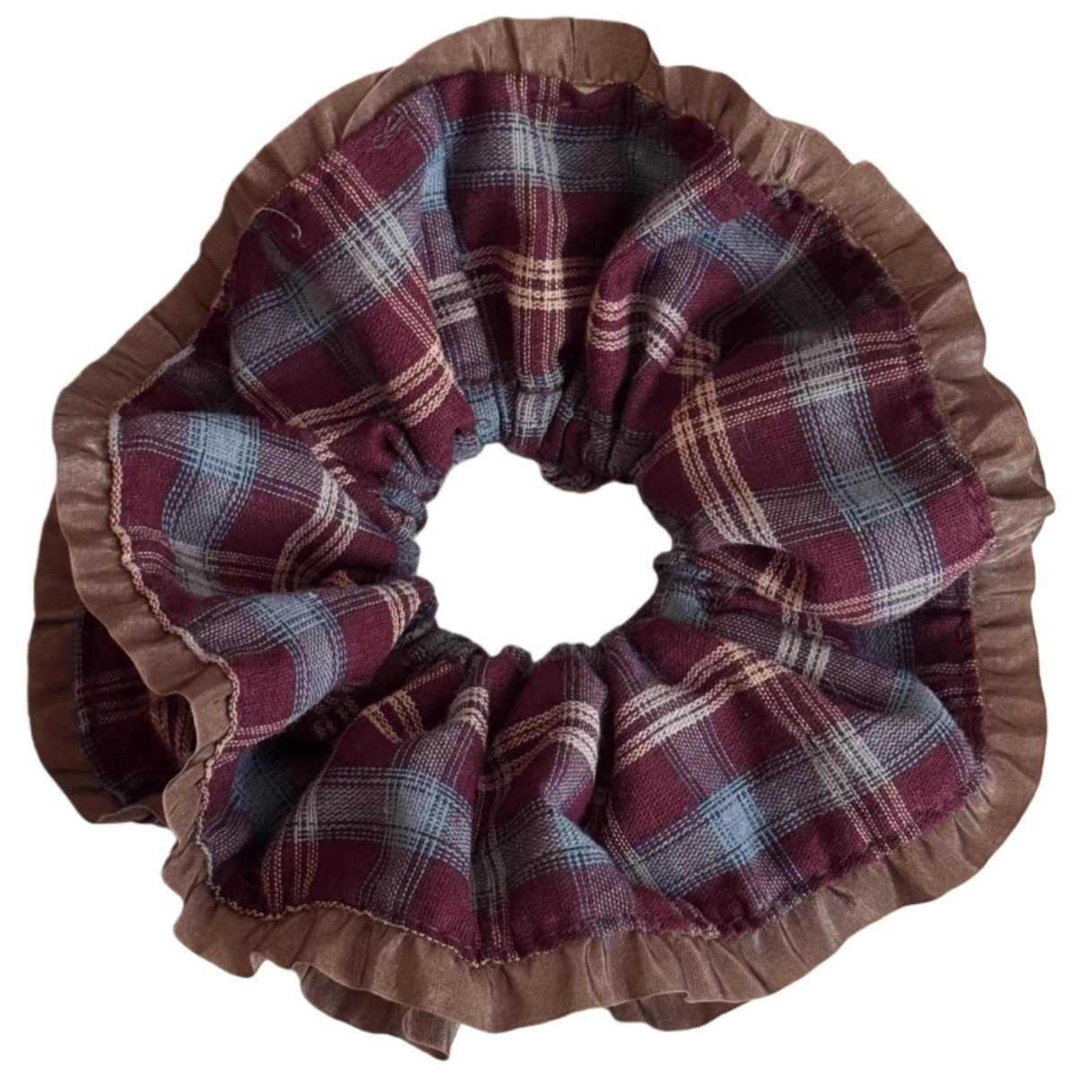 Women's Winter Soft Cloth Hair Tie Scrunchie Blue Purple Plaid