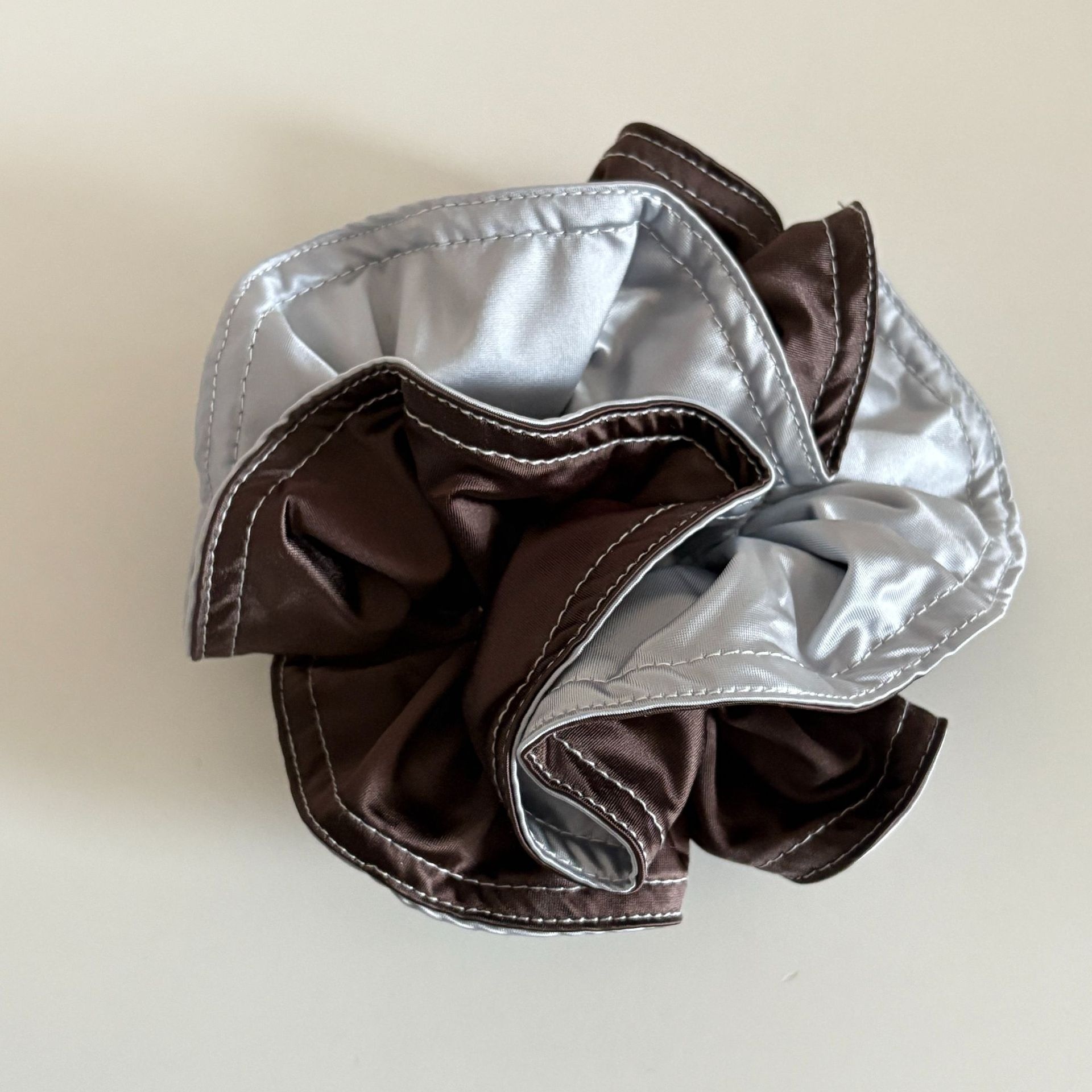 Women's Satin Flower Hair Tie For Spring Summer Beige Color Block