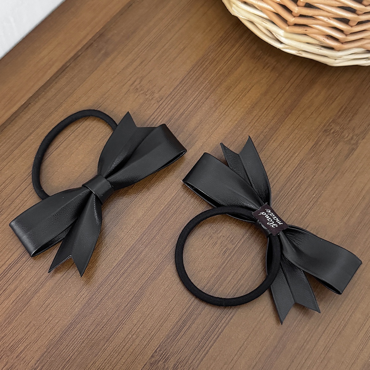 Women's High-End Leather Bowknot Hair Ties For Bun Solid Black