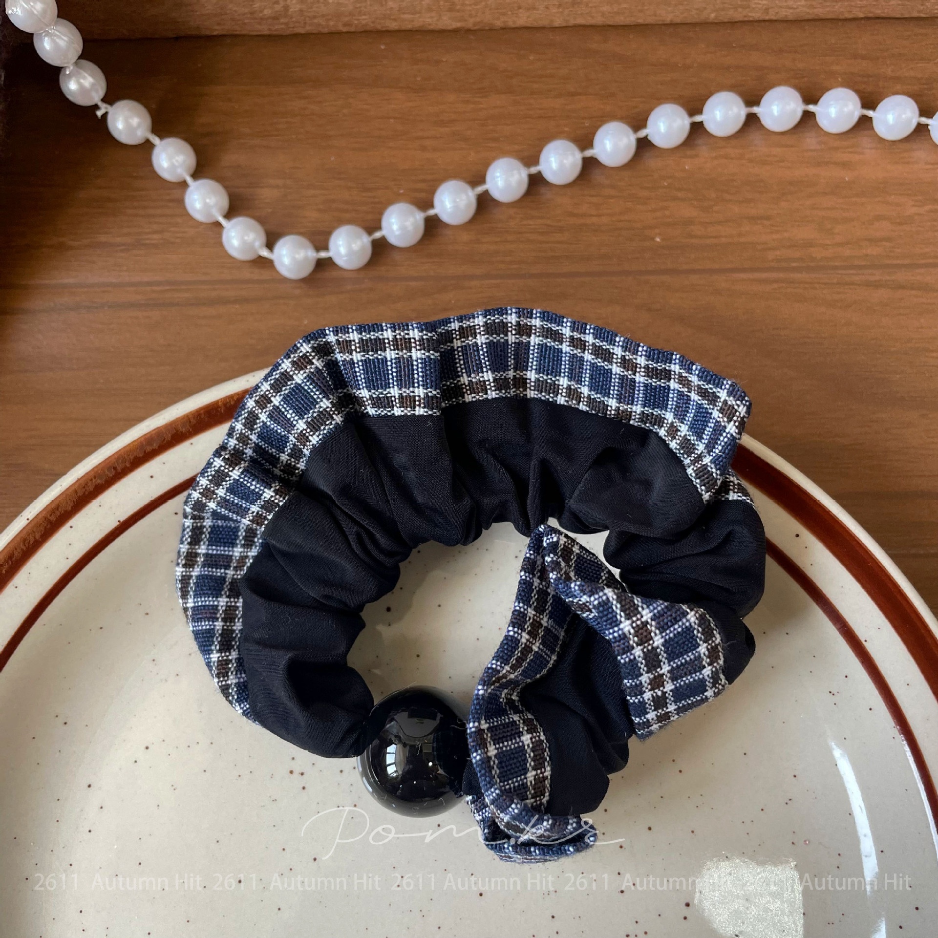 Women's Minimalist Pearl Cloth Hair Tie Contrast Plaid Quick Style