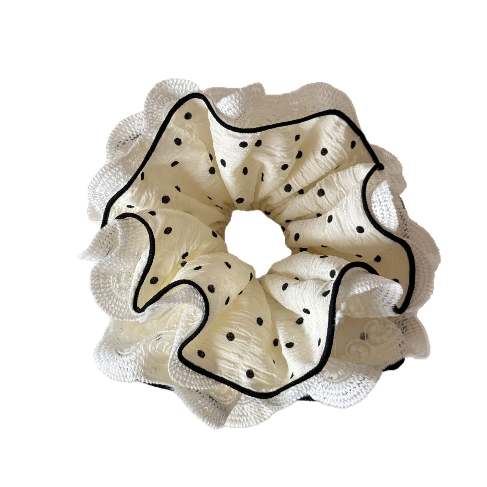 Women's Autumn Polyester Lace Scrunchie Hair Tie Beige Polka Dots