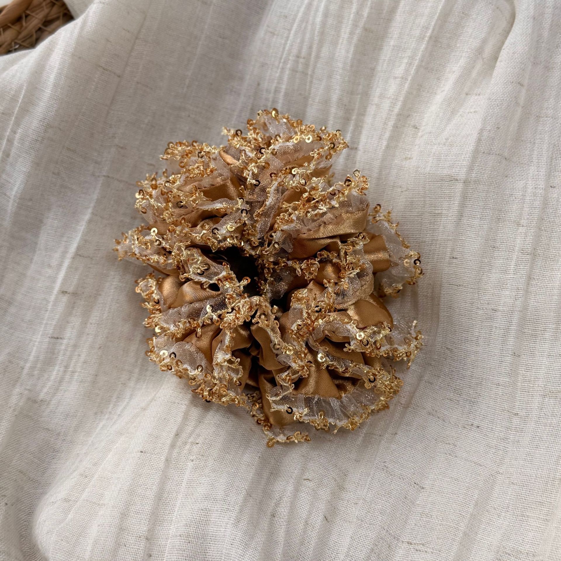 Women Party Fluffy Sequin Satin Bow Hairband Pink Blue Gold Flower