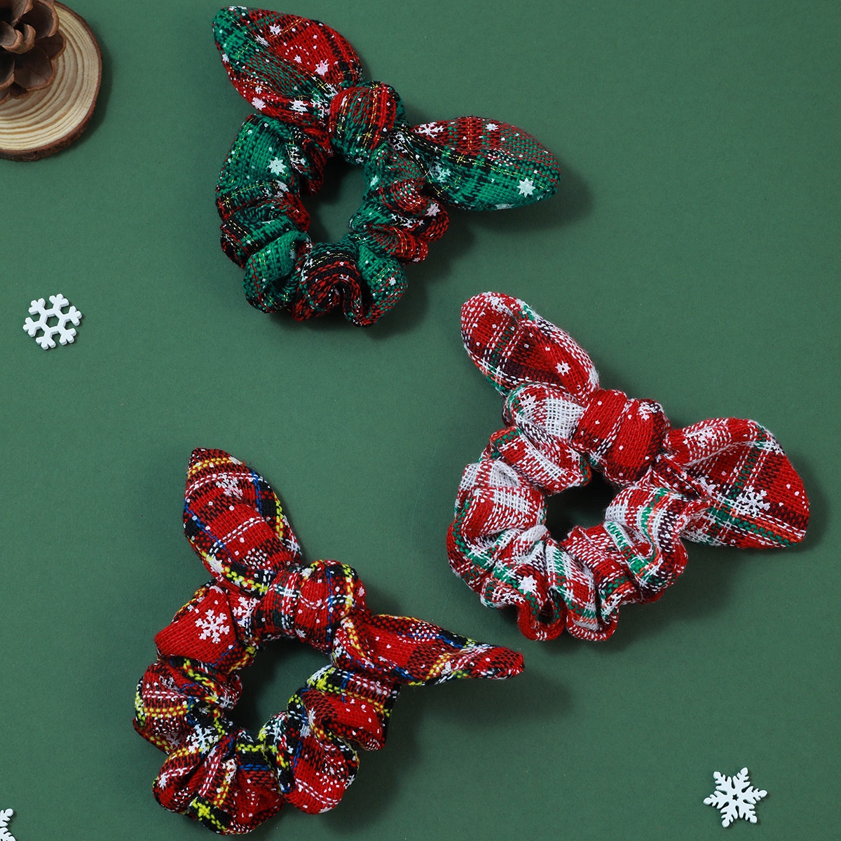 Women's Holiday Cotton Rabbit Ear Hair Ties Retro Floral Color Block