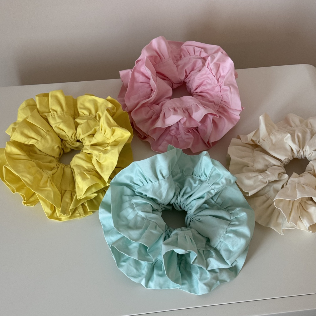 Women's French Satin Ruched Lace Bun Hair Tie Scrunchie Polka Dot