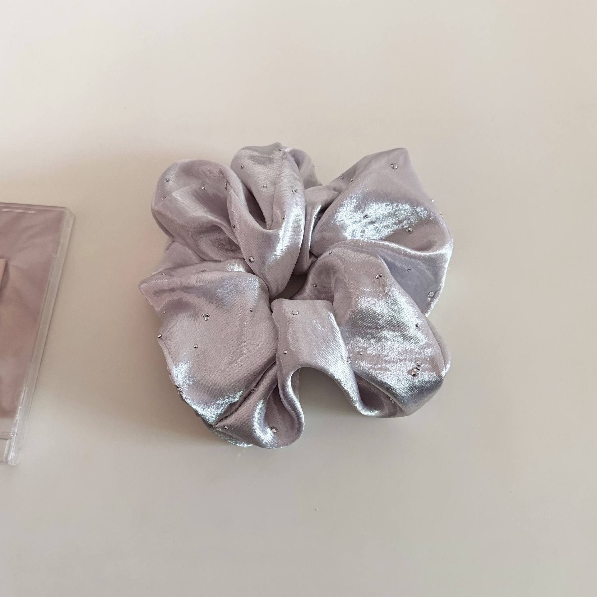 Women's French Satin Rhinestone Starry Scrunchie Hair Tie Solid Color