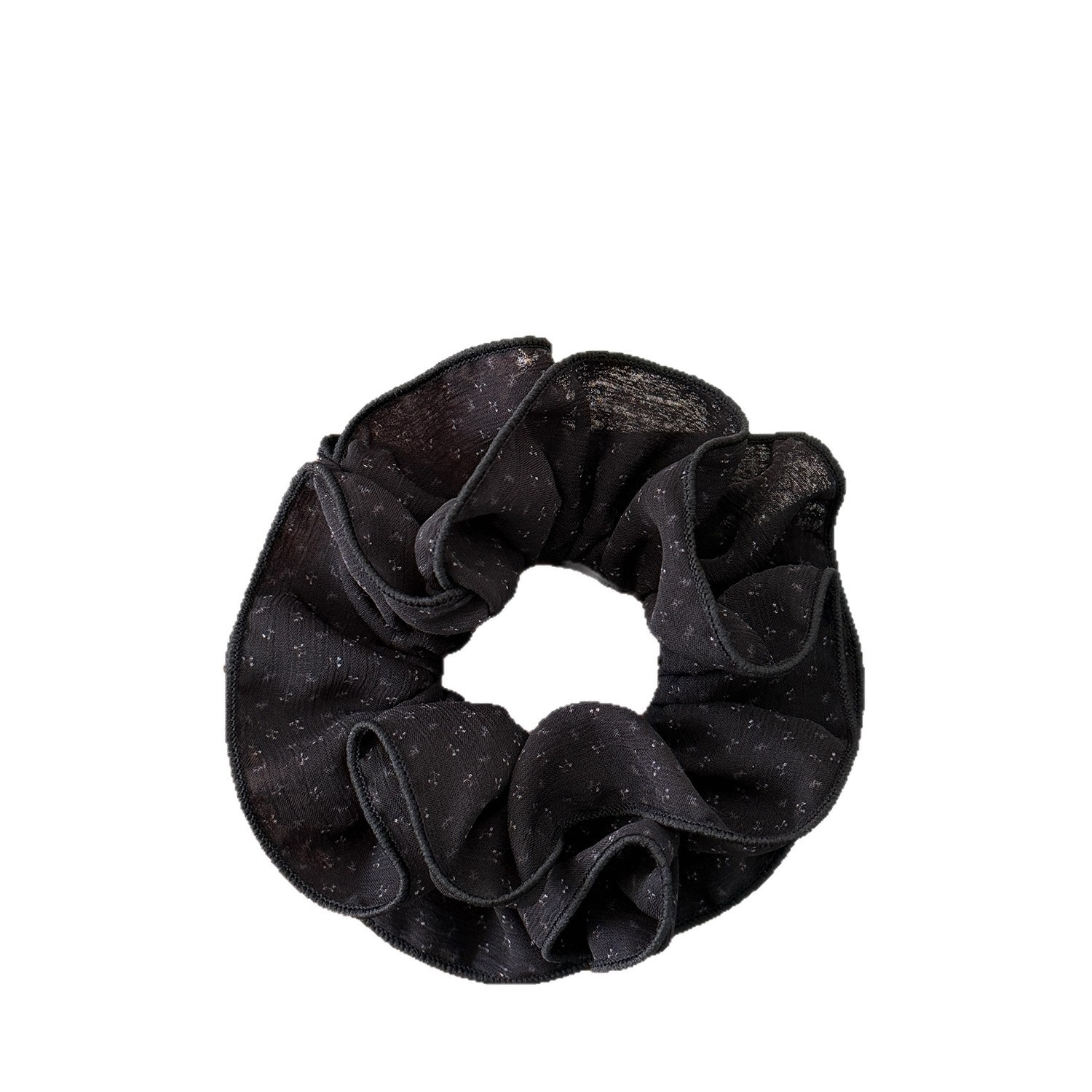 Women's All-Season Elastic Gauze Hair Tie Scrunchie Black Polka Dot