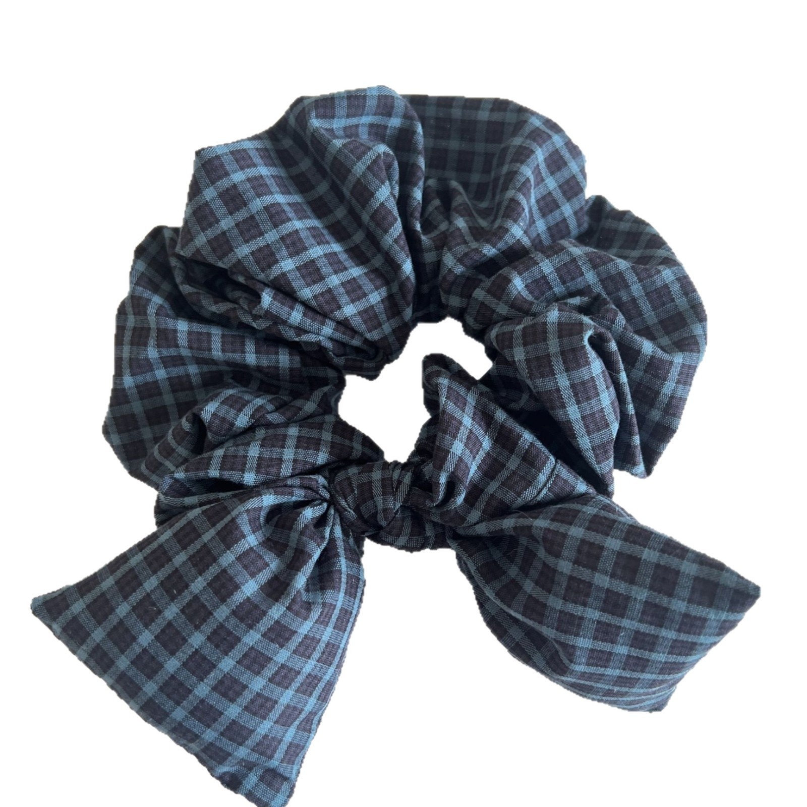 Women's Ruffled Fabric Low Ponytail Hair Tie Scrunchie Retro Plaid