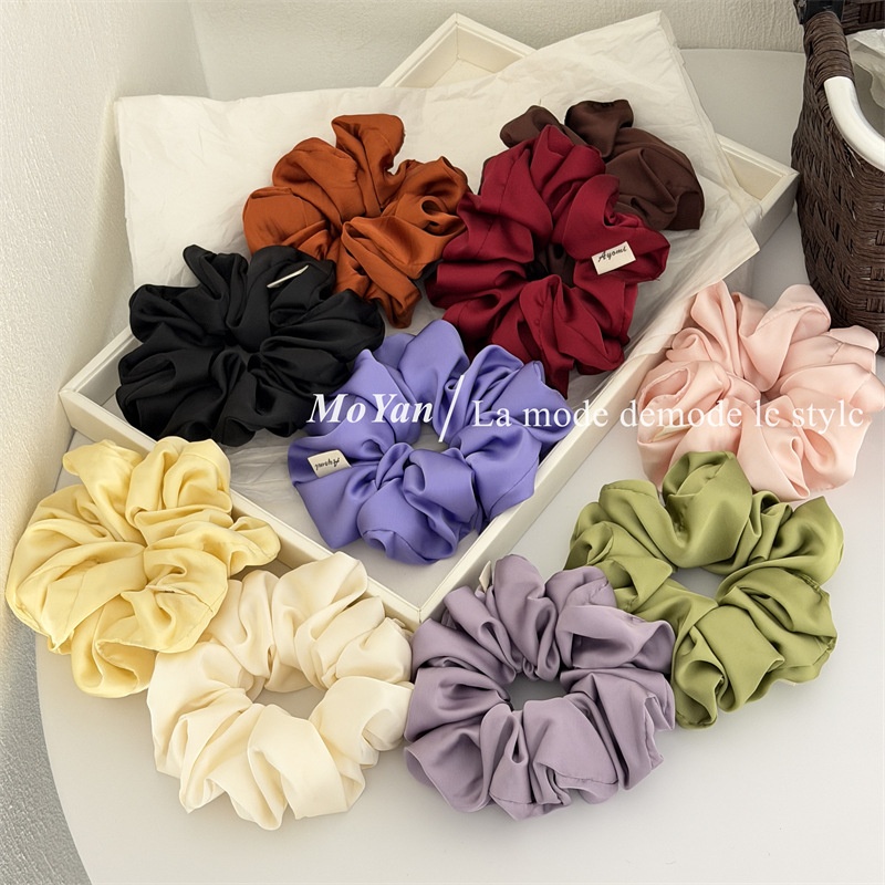 Women's Spring Elegant Satin Hair Tie Scrunchie Solid Color Beige