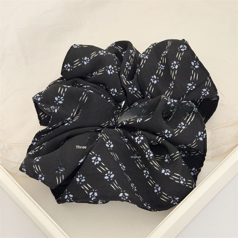 Women's Retro Soft Cloth Spring Hair Tie Black White Ditsy Floral