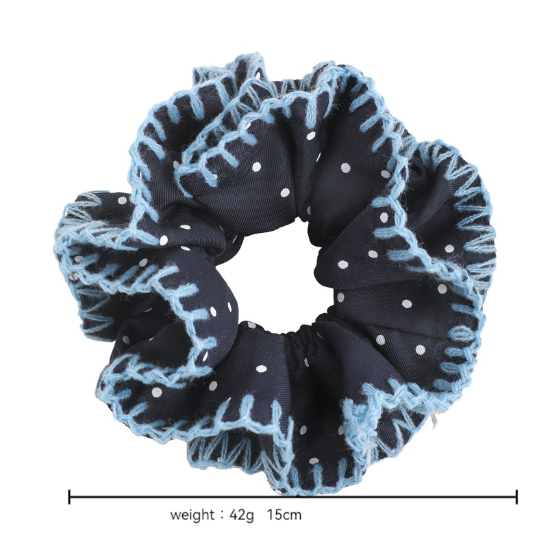 Women's Casual Knitted Lace Half Updo Scrunchie Navy Blue Polka Dot