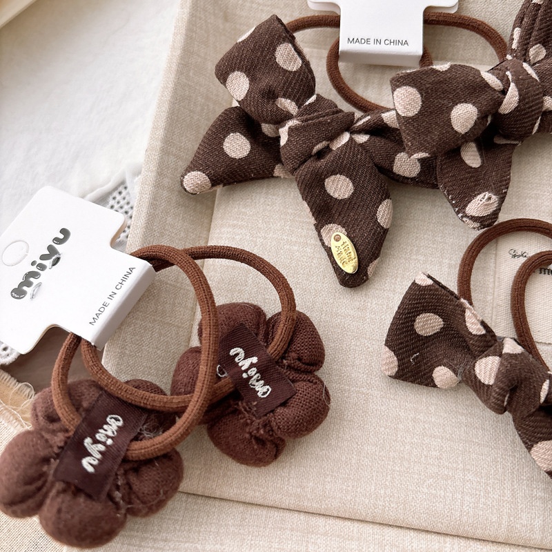Girls Sweet Cloth Bowknot Hair Ties For Autumn Winter Coffee Plaid