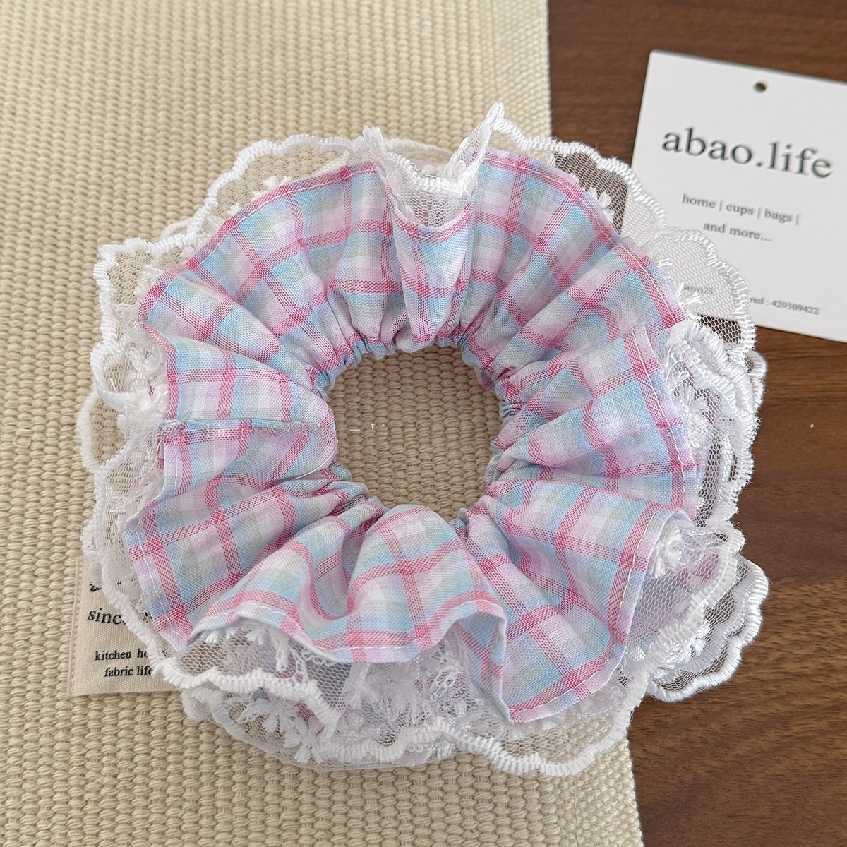 Women's Daily Cloth Hair Scrunchies Pink Blue Checkered Plaid Lace