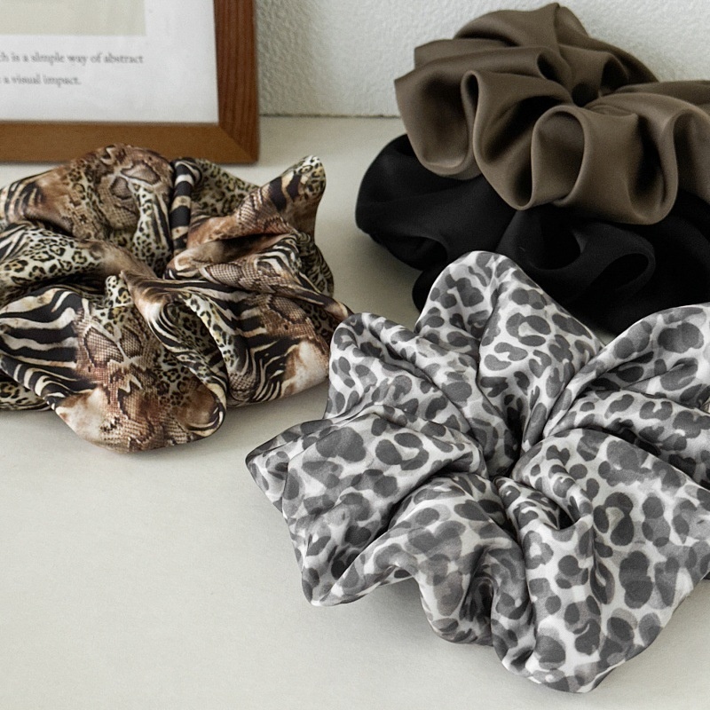 Women's Large Satin Leopard Headband High Elasticity French Style Hair Tie