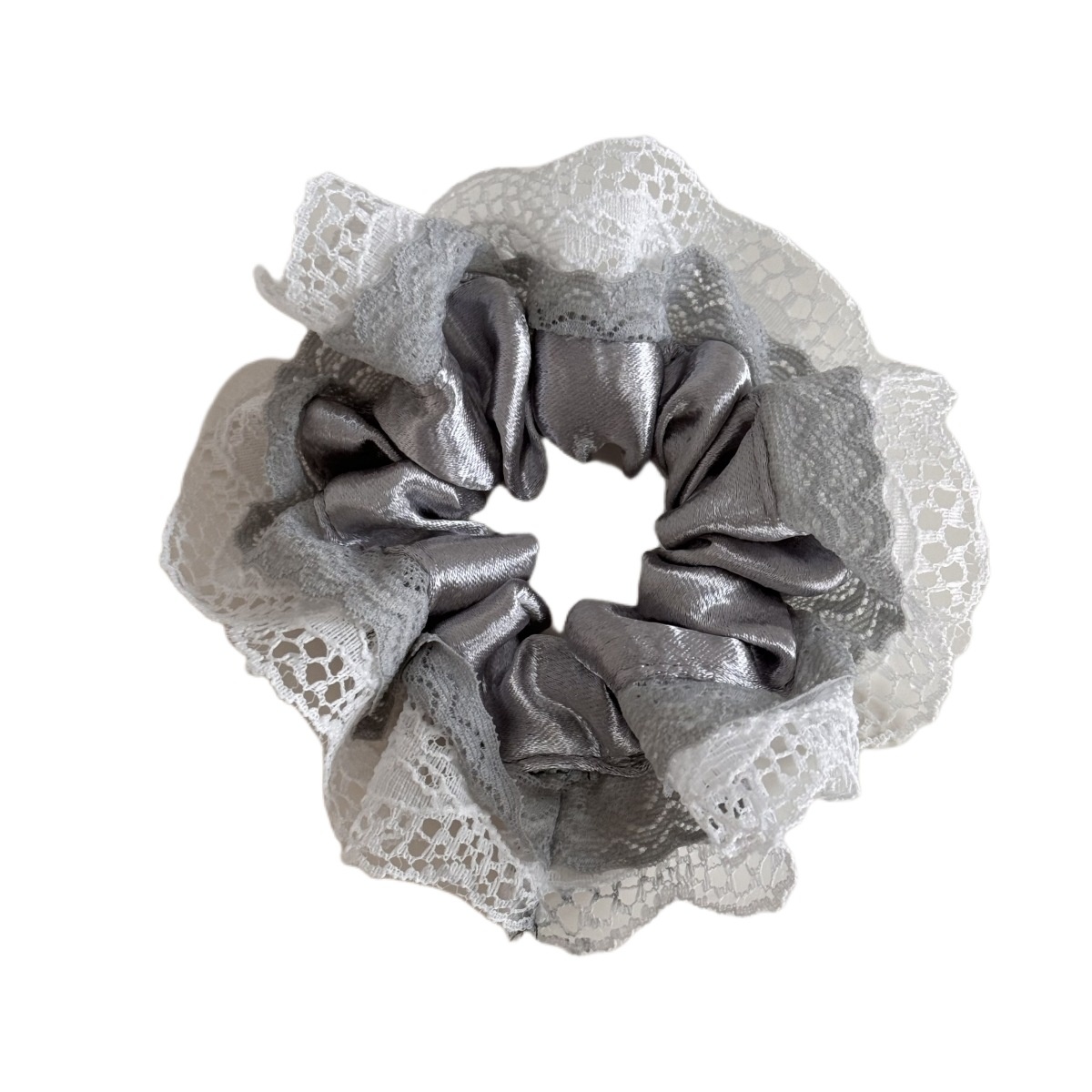 Women's Vintage Silver Shiny Scarf Hair Ties Butterfly Knot Lace Elastic Bands