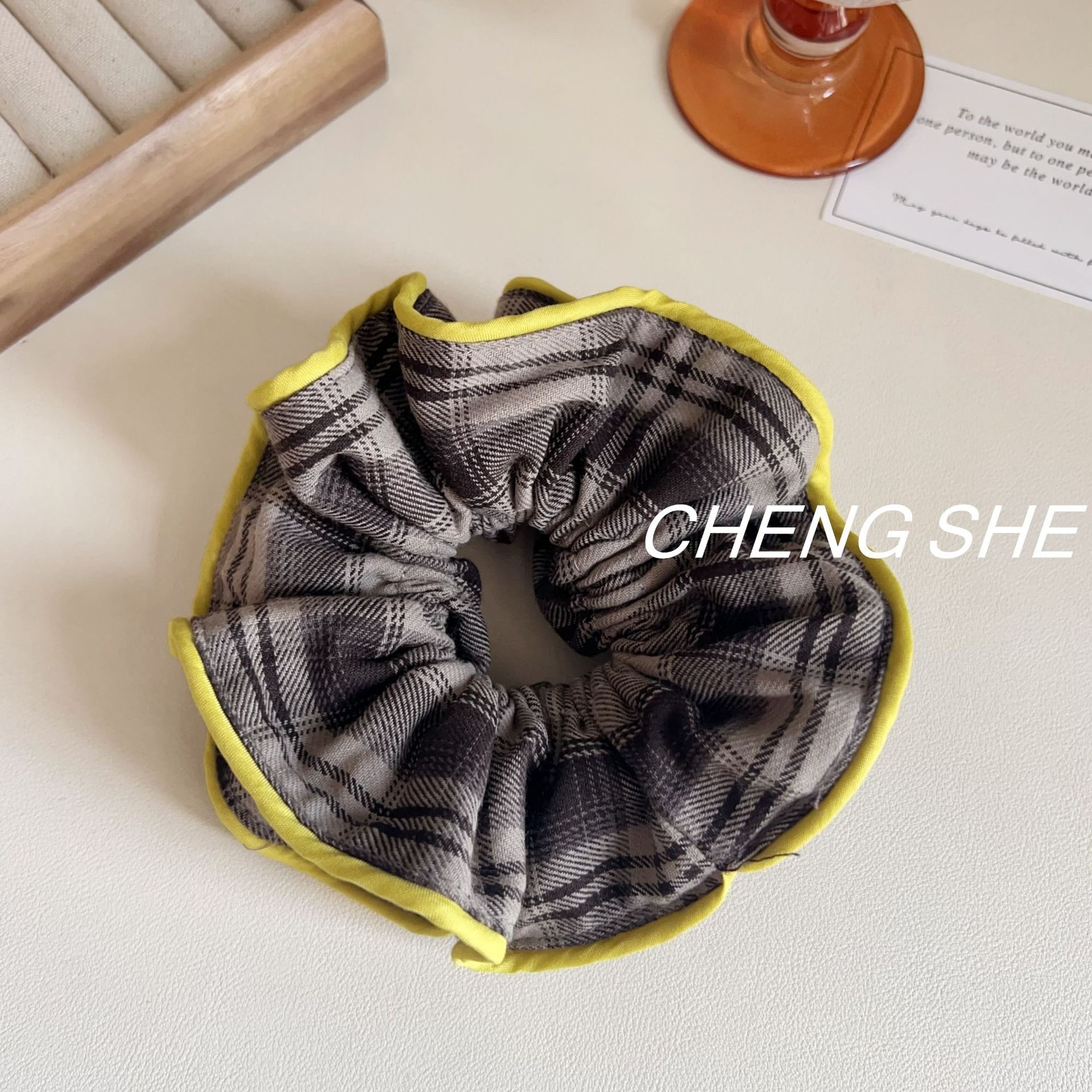 Women's Versatile Plaid Color Block Cloth Scrunchies Slim Waist Hair Bands