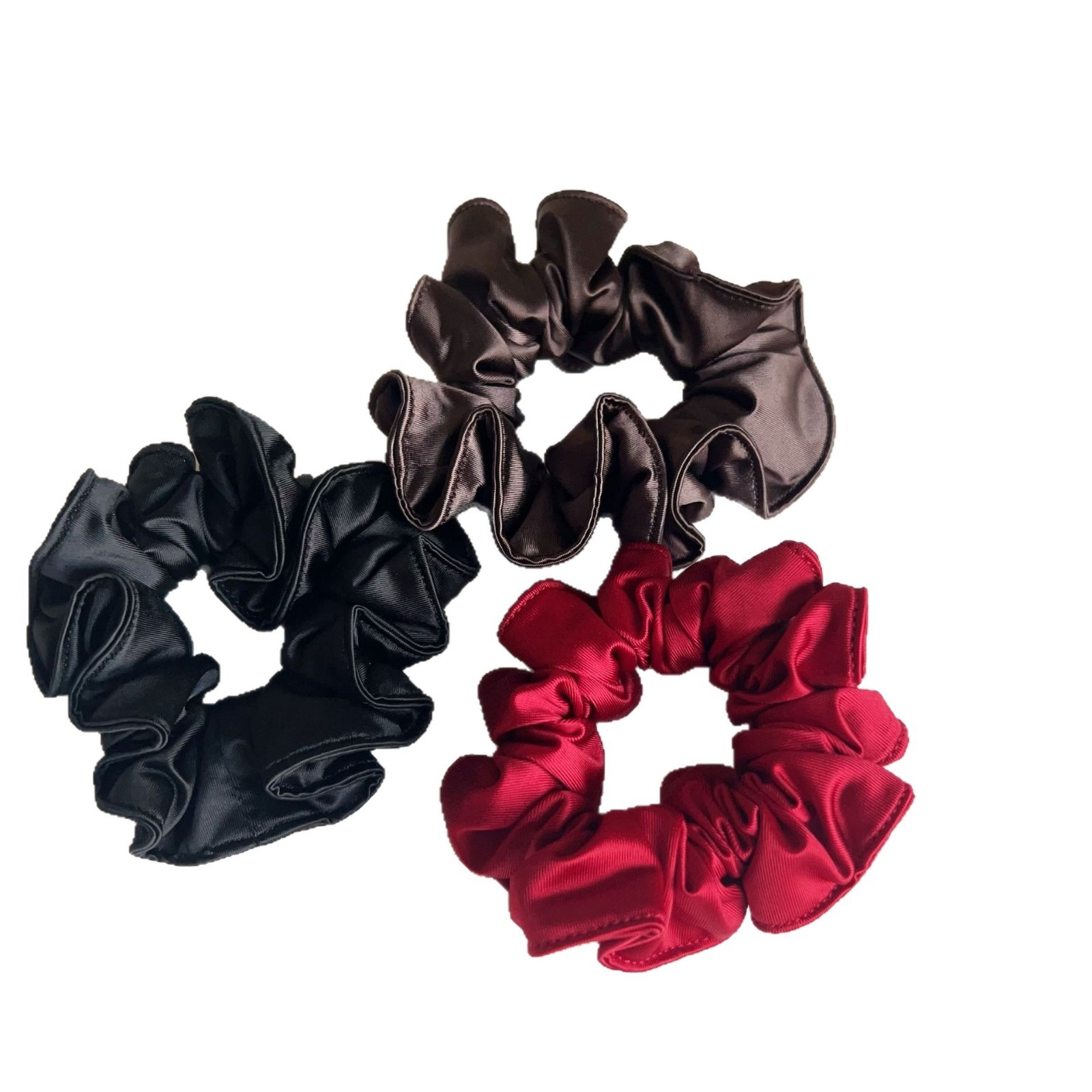 Women's Autumn Smooth Satin Hair Tie Scrunchie Solid Black Red Coffee