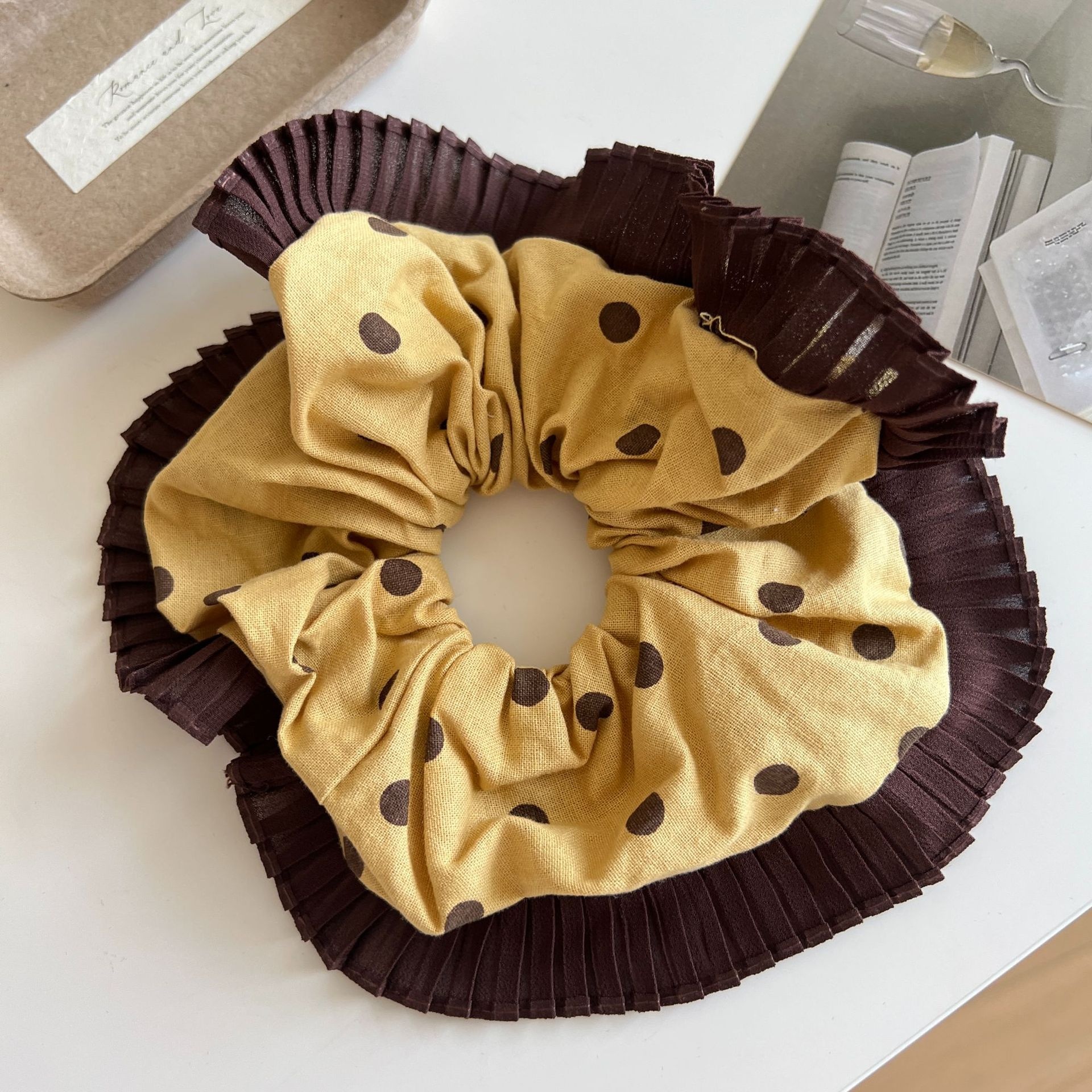 Women's Summer Satin French Retro Oversized Scrunchie Hair Tie Polka Dot