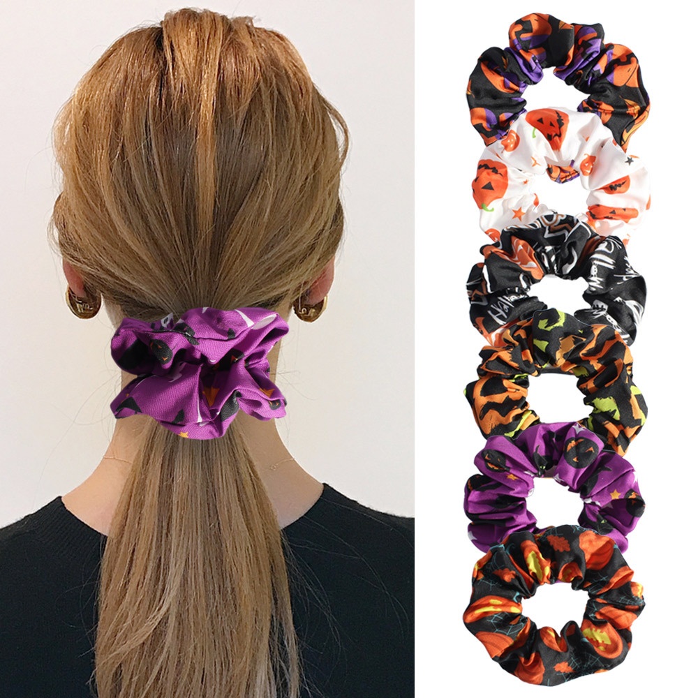 Women's Streetwear Satin Hair Scrunchies Funny Halloween Printed