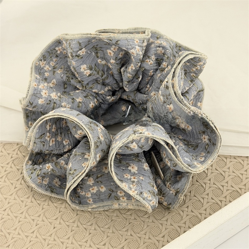Women's Vintage Four-Layer Fabric Hair Tie Ditsy Floral White Blue Black