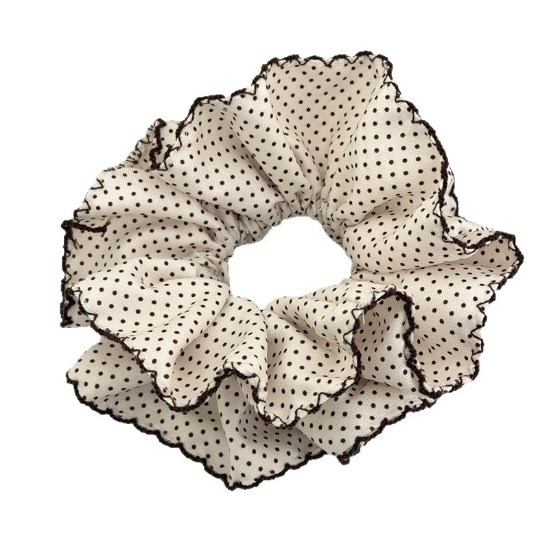 Women's Spring Cloth Hair Tie Scrunchie White Polka Dots Heart Pattern