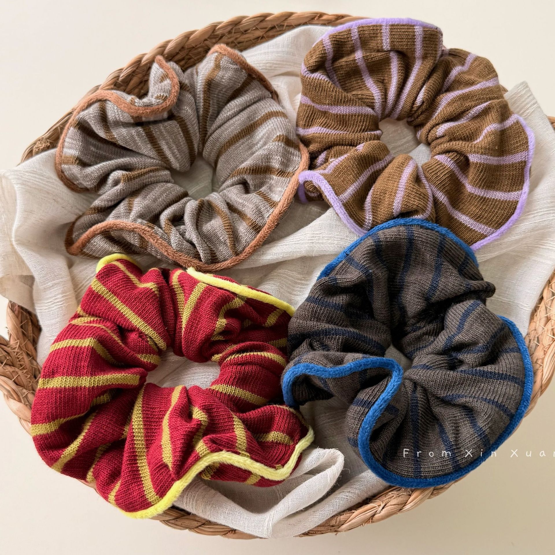 Women's Elastic Knitted Cloth Ponytail Hair Bands Vintage Patchwork Leopard