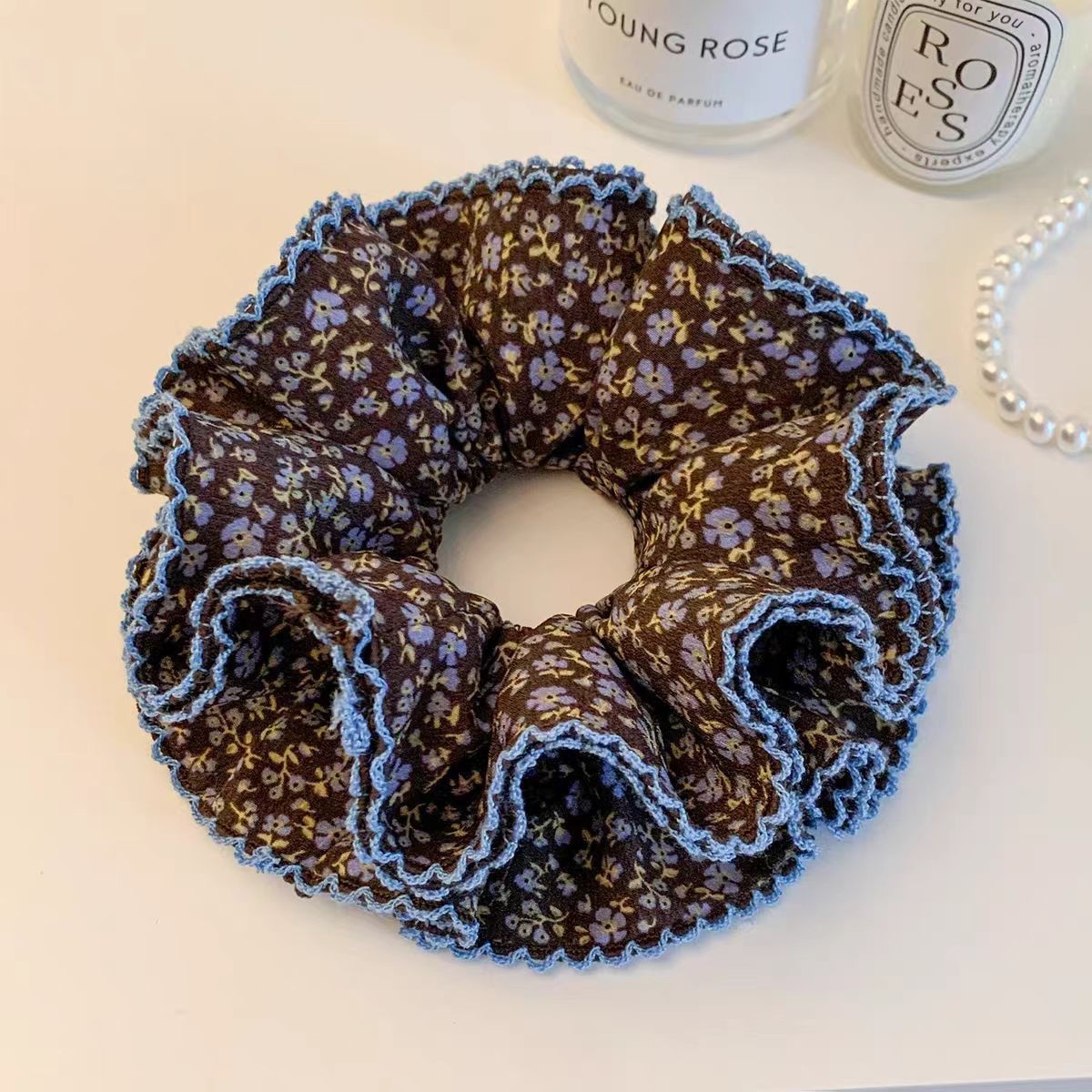 Women's Retro Spring Cotton Hair Tie Black & White Polka Dots