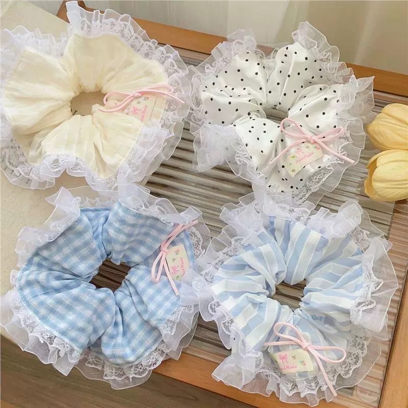 Women's Daily Cloth Lace Butterfly Knot Elastic Bun Hair Tie Polka Dots
