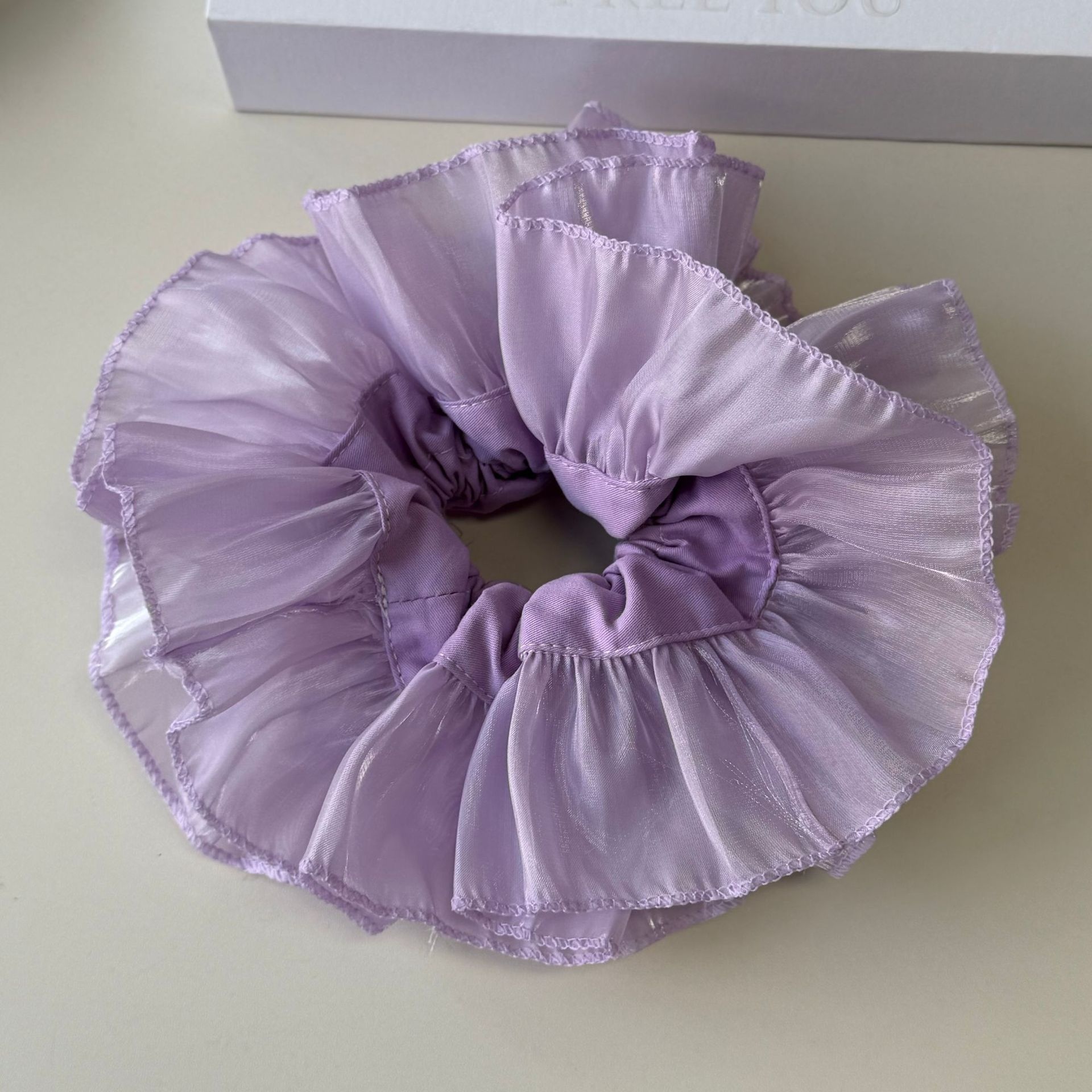 Women's Handmade Pleated Gauze Large Bow Lazy Hair Tie Lilac Blue