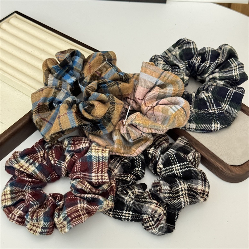 Women's Preppy Cloth Hair Scrunchie For All Seasons Checkered Plaid