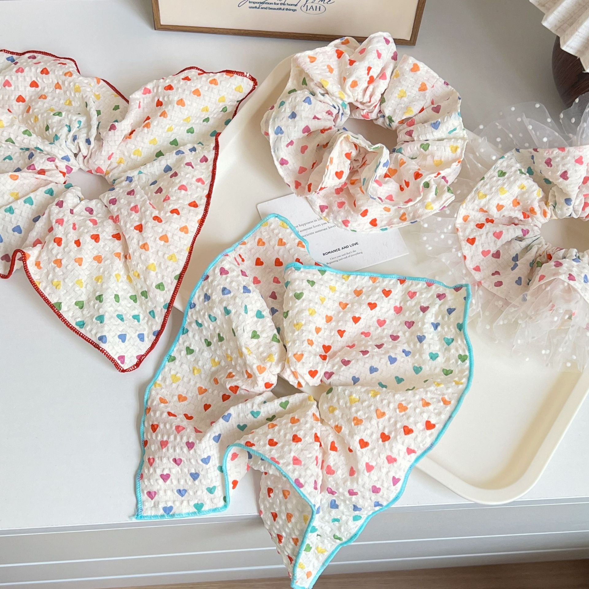 Women's Sweet Daily Cloth Hair Tie Scrunchie Heart Shape Pattern