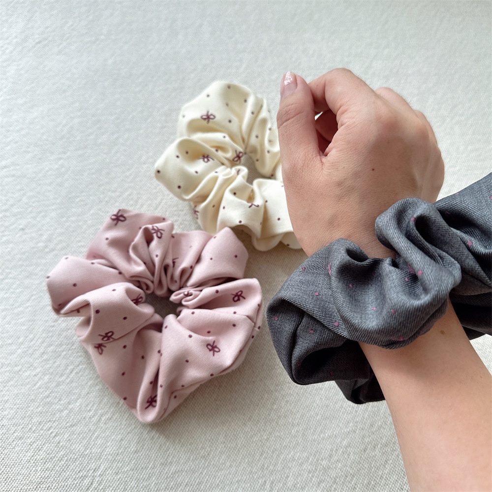 Women's Autumn Bubble Braid Hair Tie Beige Cloth Polka Dot Bow