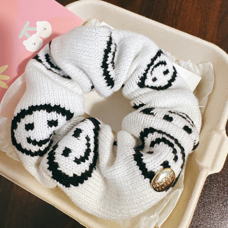 Women's Winter Plush Seamless High Ponytail Hair Tie Smiley Face