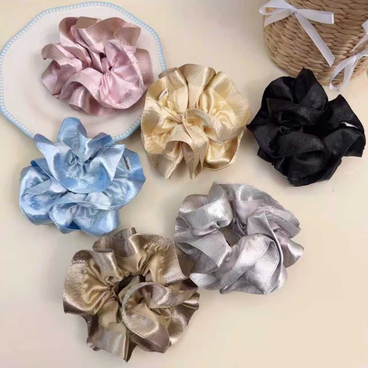 Women Girls Spring Summer Satin Bubble Braid Hair Rope Solid Pink