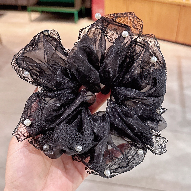 Women's Elegant Banquet Oversized Lace Elastic Hair Tie White Floral