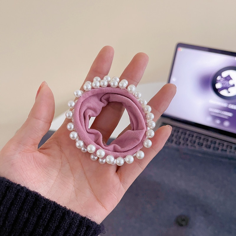 Women's Stylish Pearl Cloth Hair Tie Commute Scrunchie Solid Colors
