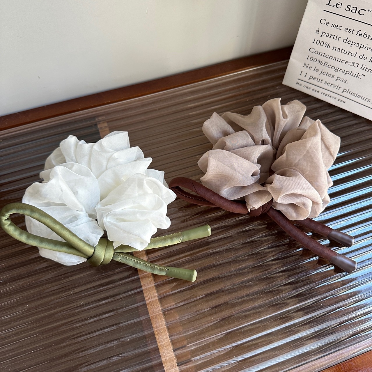 Women's Elegant French Chiffon Spring Hair Tie Coffee Bowknot