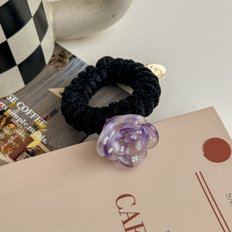 Women's Elastic Acetate Pearl High Ponytail Hair Band Rose