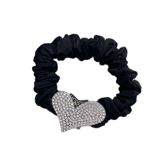 Women's Stylish Alloy Elastic Hair Ties Black Diamond Heart Shaped