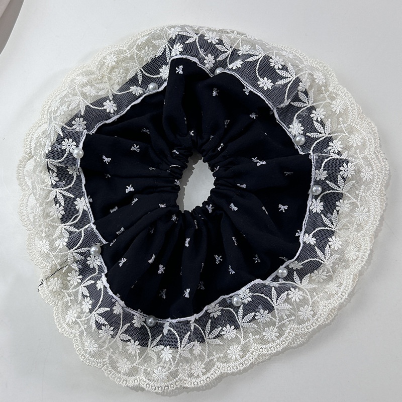 Women's Vintage Pearl Bow Elastic Hair Tie Floral Lace
