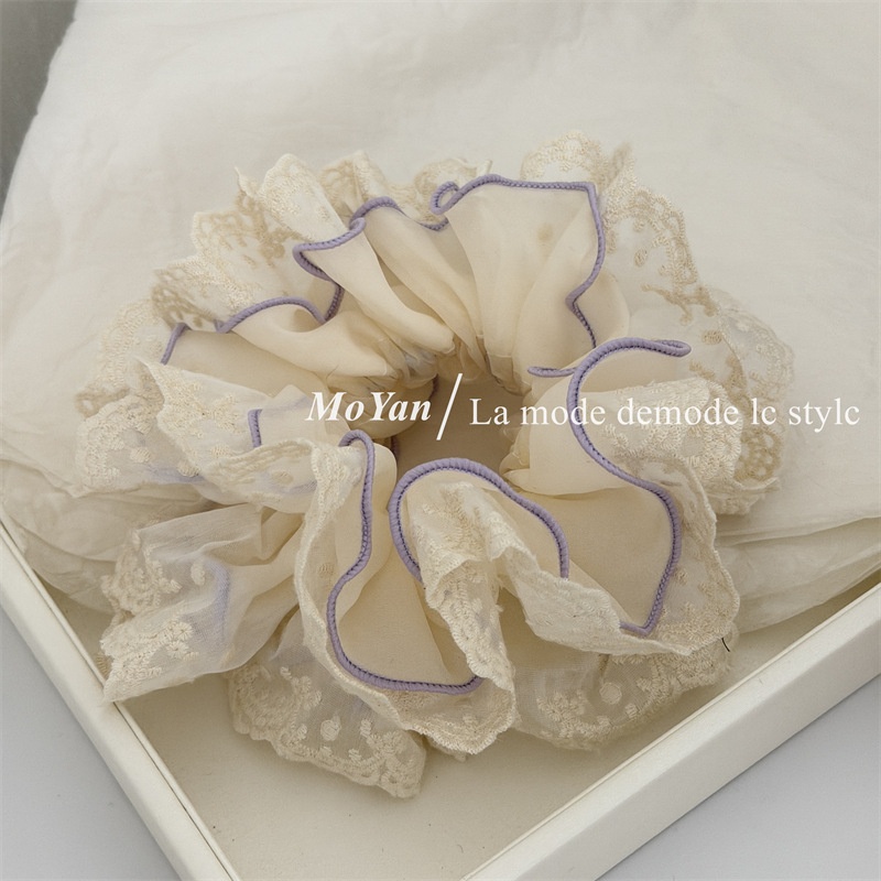 Women's Spring Soft Gauze Hair Tie Scrunchie Purple Color Block