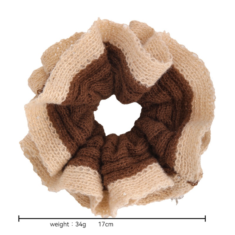 Women's Autumn Winter Knitted Scrunchie Ponytail Holder Color-Block