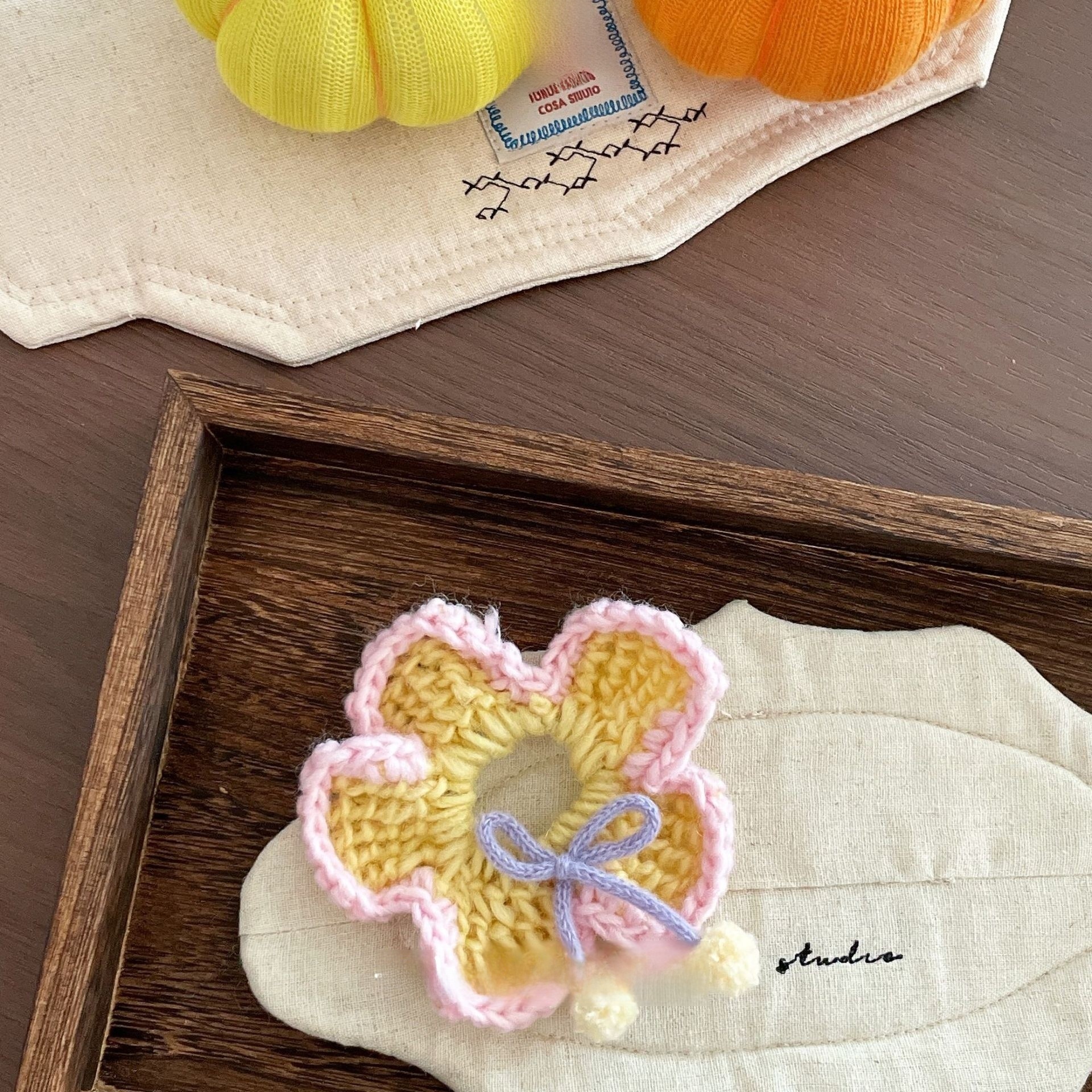 Women's Winter Furry Elastic Hair Tie Handmade Crochet Flower Bow