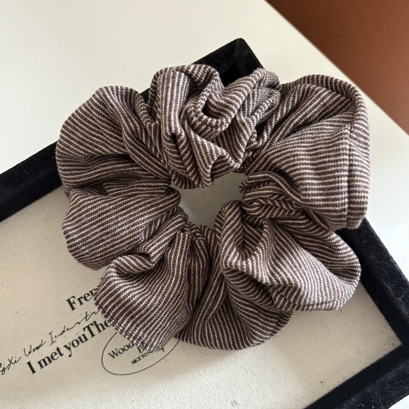Women's Retro Winter Fabric Hair Tie Scrunchie Dark Grey Striped