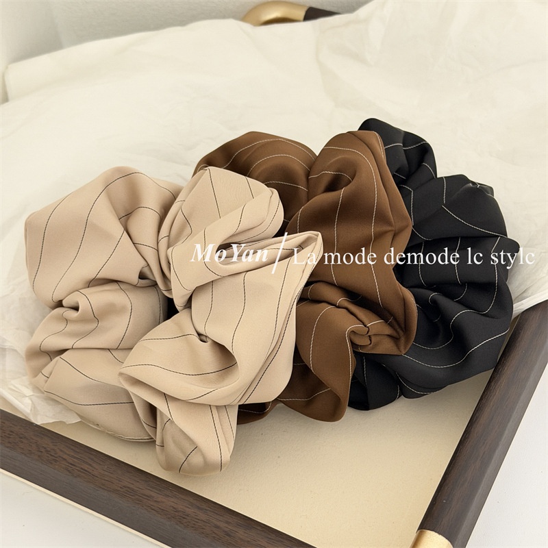 Women's Vintage Cloth Scrunchie Hair Tie Striped Apricot Coffee Black