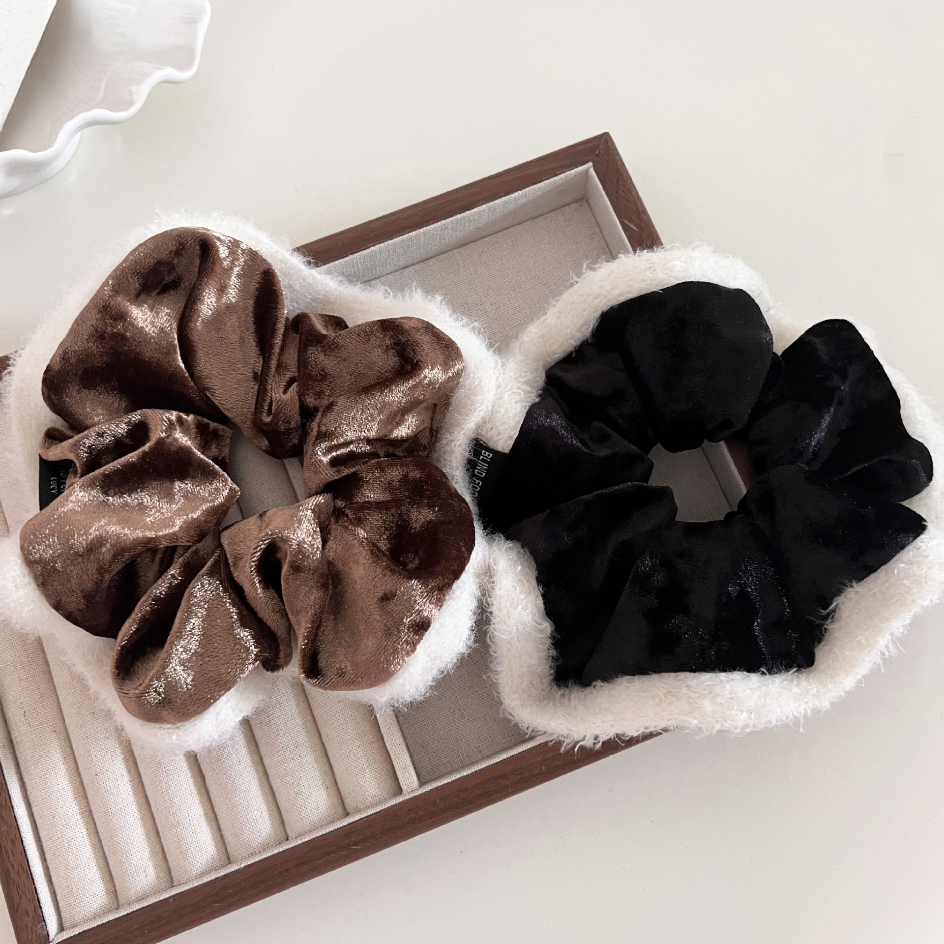 Women's Winter Flannel Christmas Low Bun Hair Tie Soft Scrunchie Solid Color